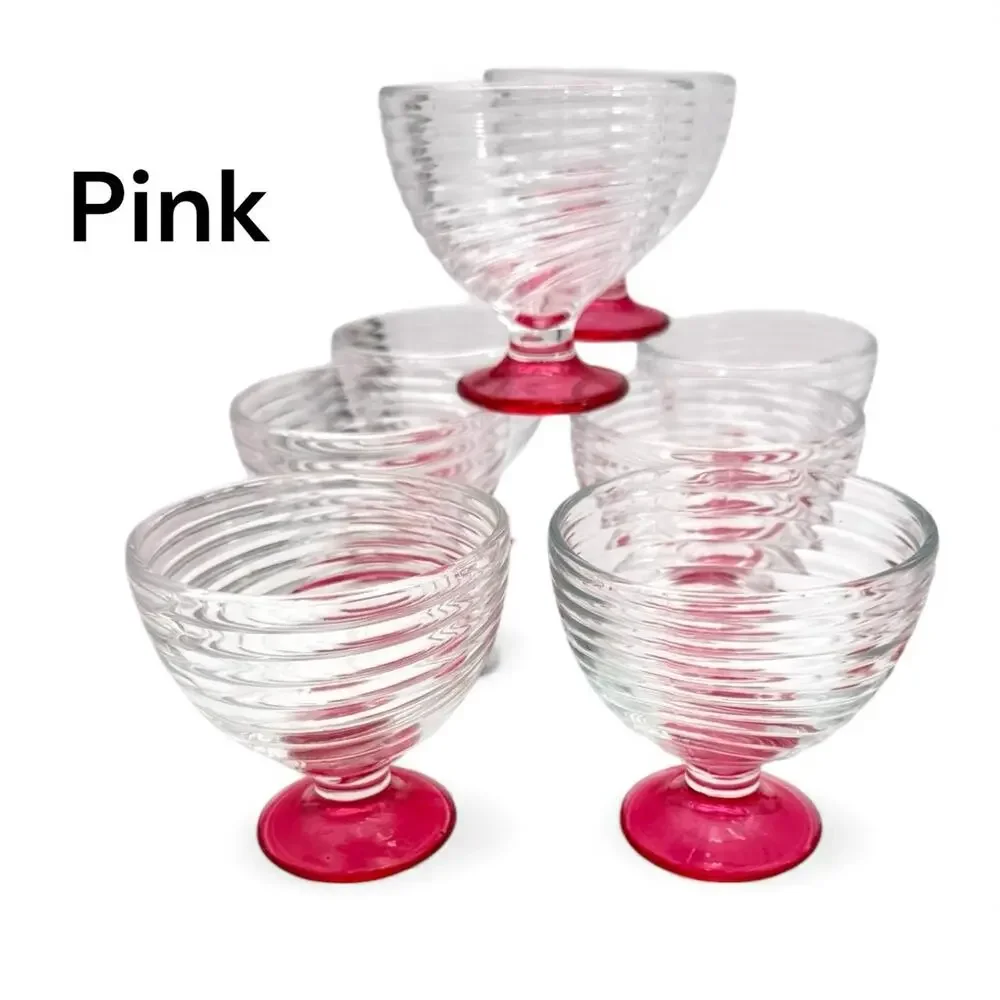 1-Swirl Foot Manhattan Park Ave Depression Dessert Compote‎ Glass Dish Pink/Red